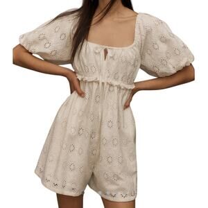Anthropologie Pilcro Puff Sleeve Eyelet Romper White NEW